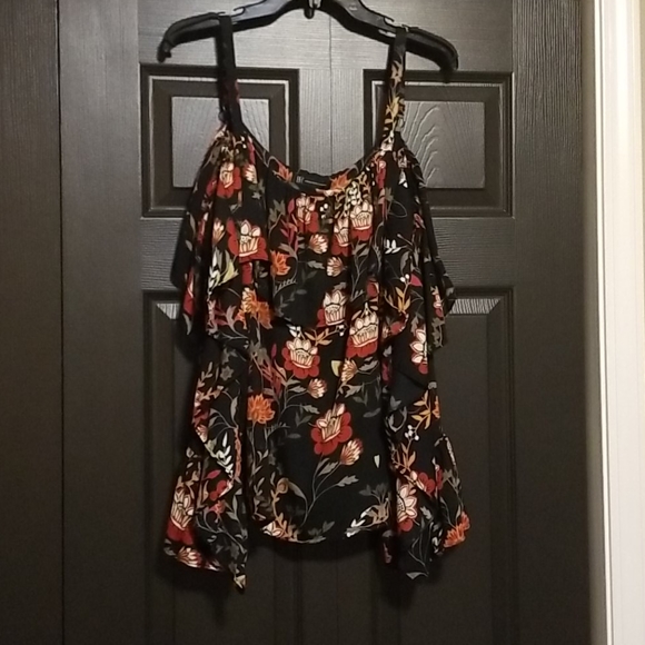 Inc. Black Multi Ruffled Cold Shoulder Top - Picture 2 of 6